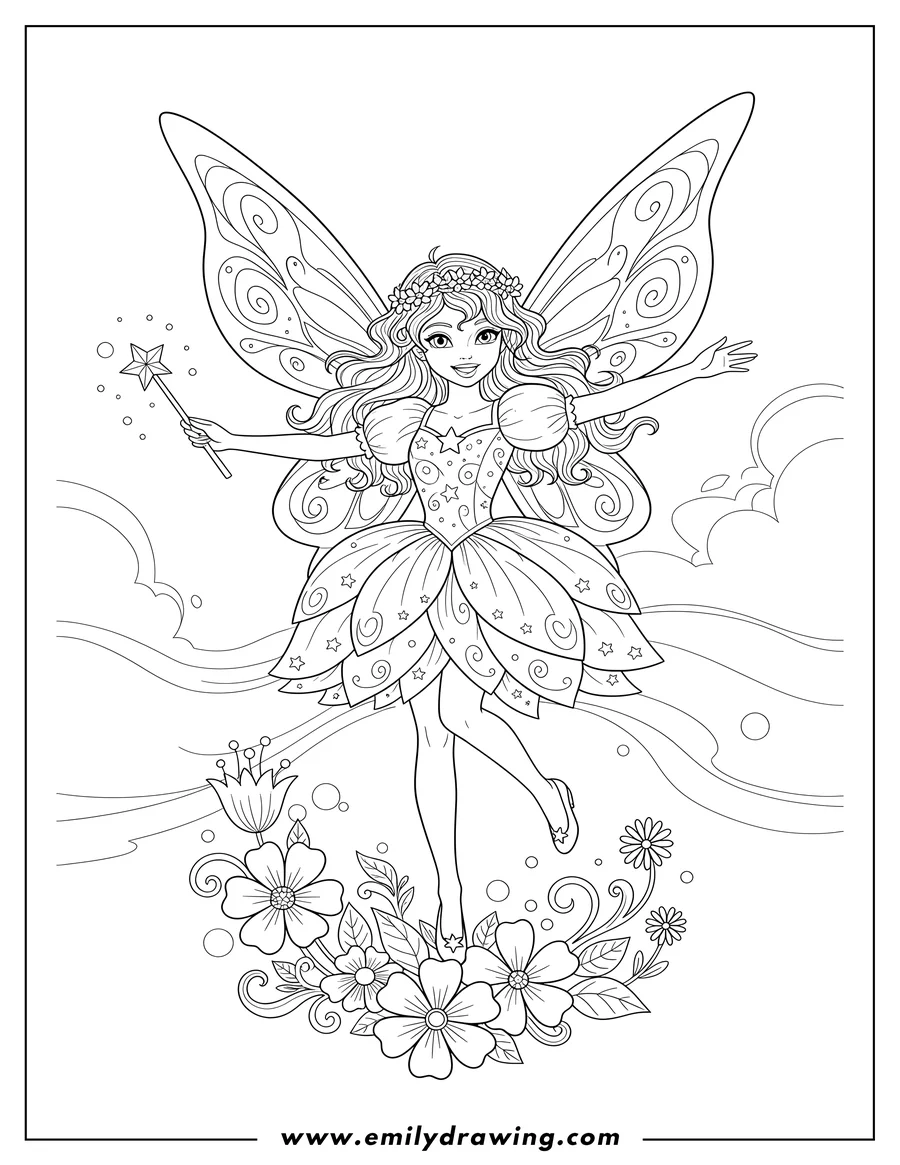 PDF style coloring page: fairy Stella posing