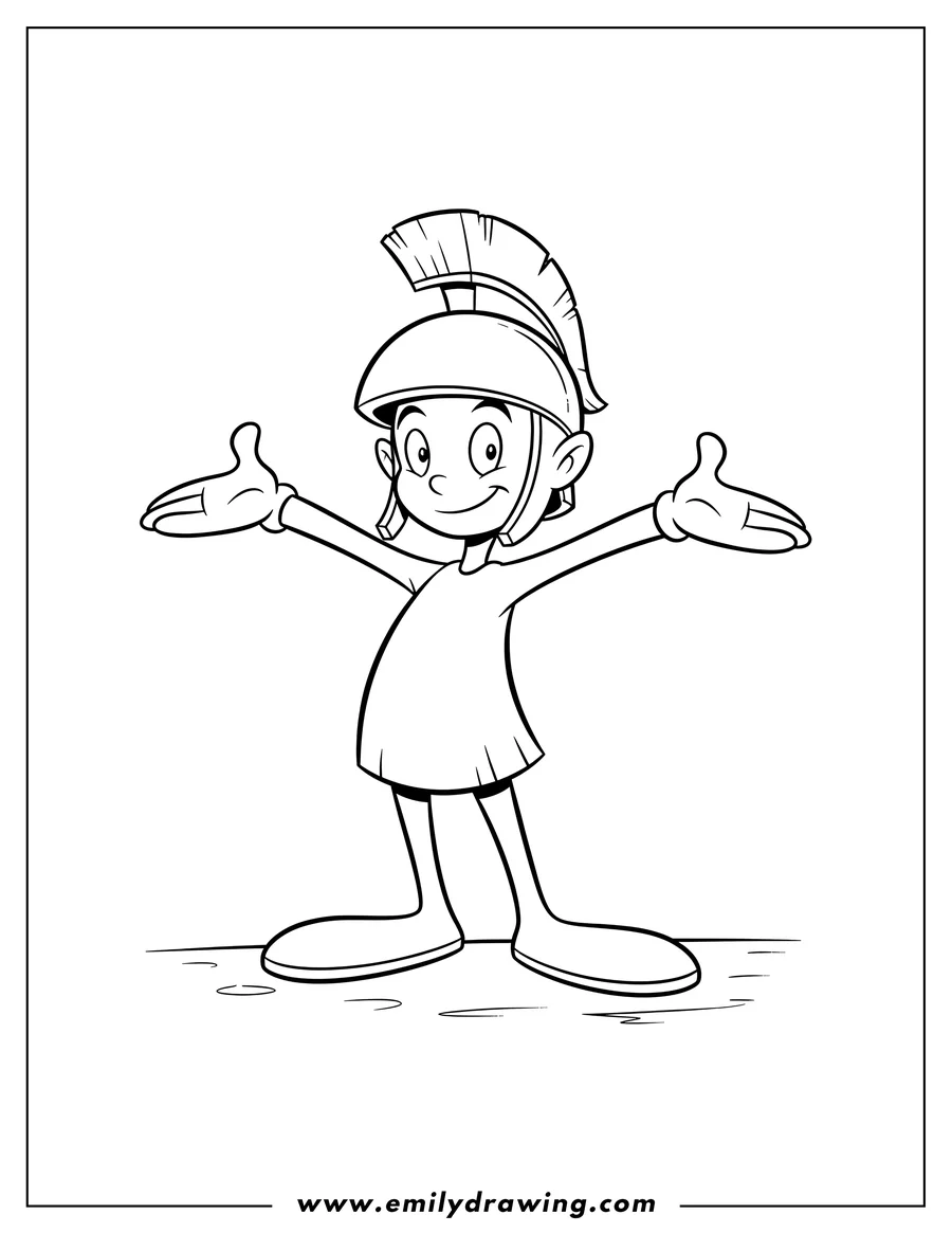 Linear illustration of marvin Martian standing with arms out