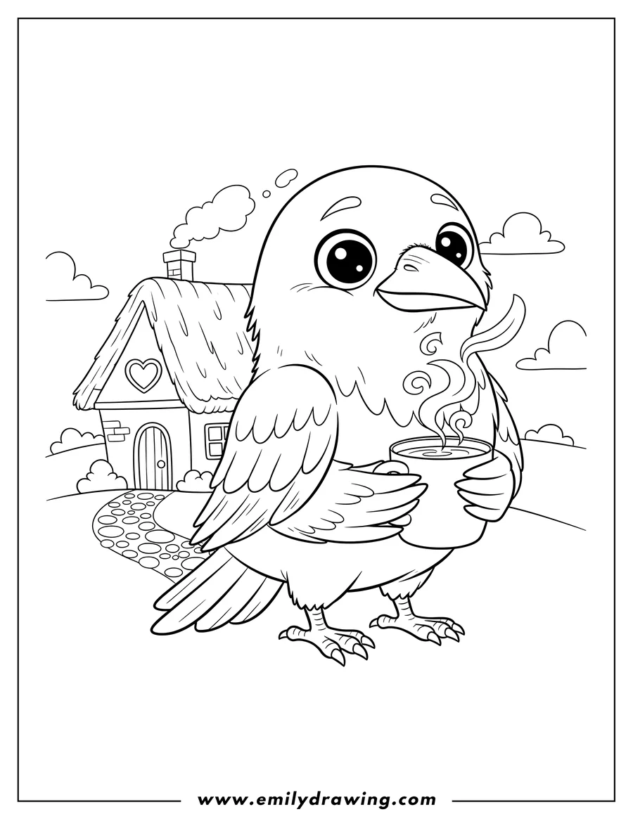 Coloring sheet featuring raven
