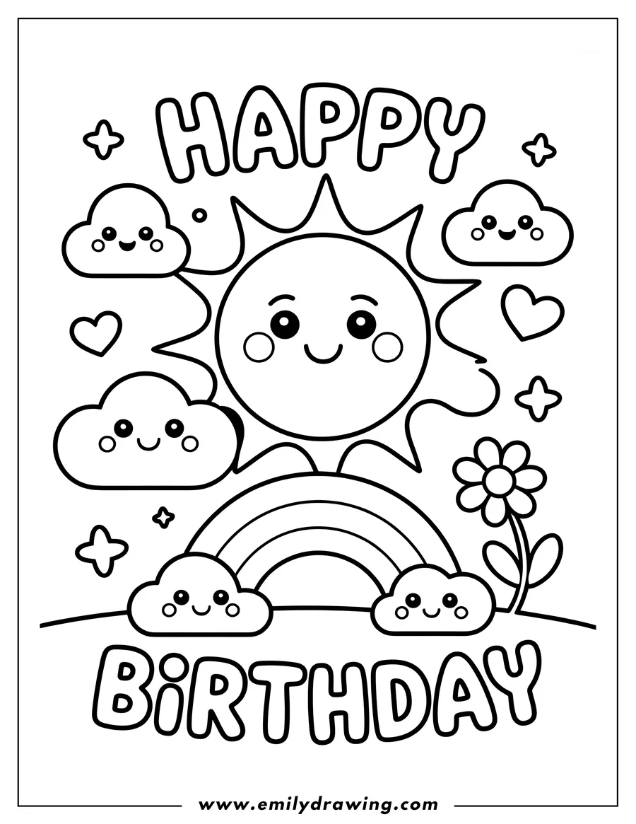 Coloring sheet featuring sun