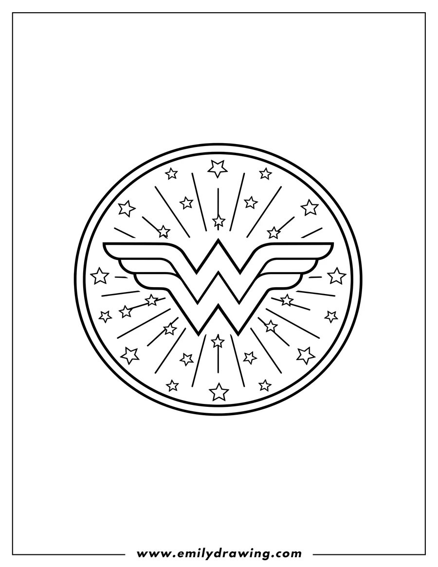 Vector style outline of wonder Woman Logo inside a circle with stars