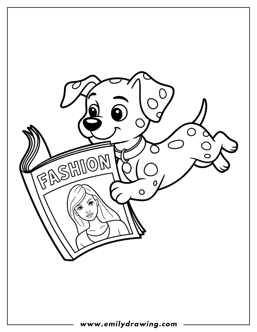 Black and white line art of dalmatian Puppy