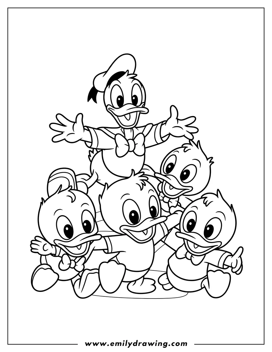 Black and white line art of duck