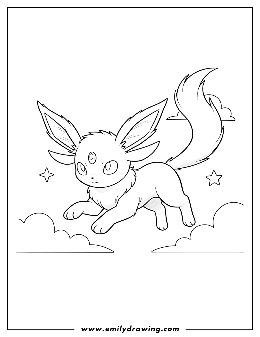 Free to print drawing of easy Espeon Leaping with front paws extended