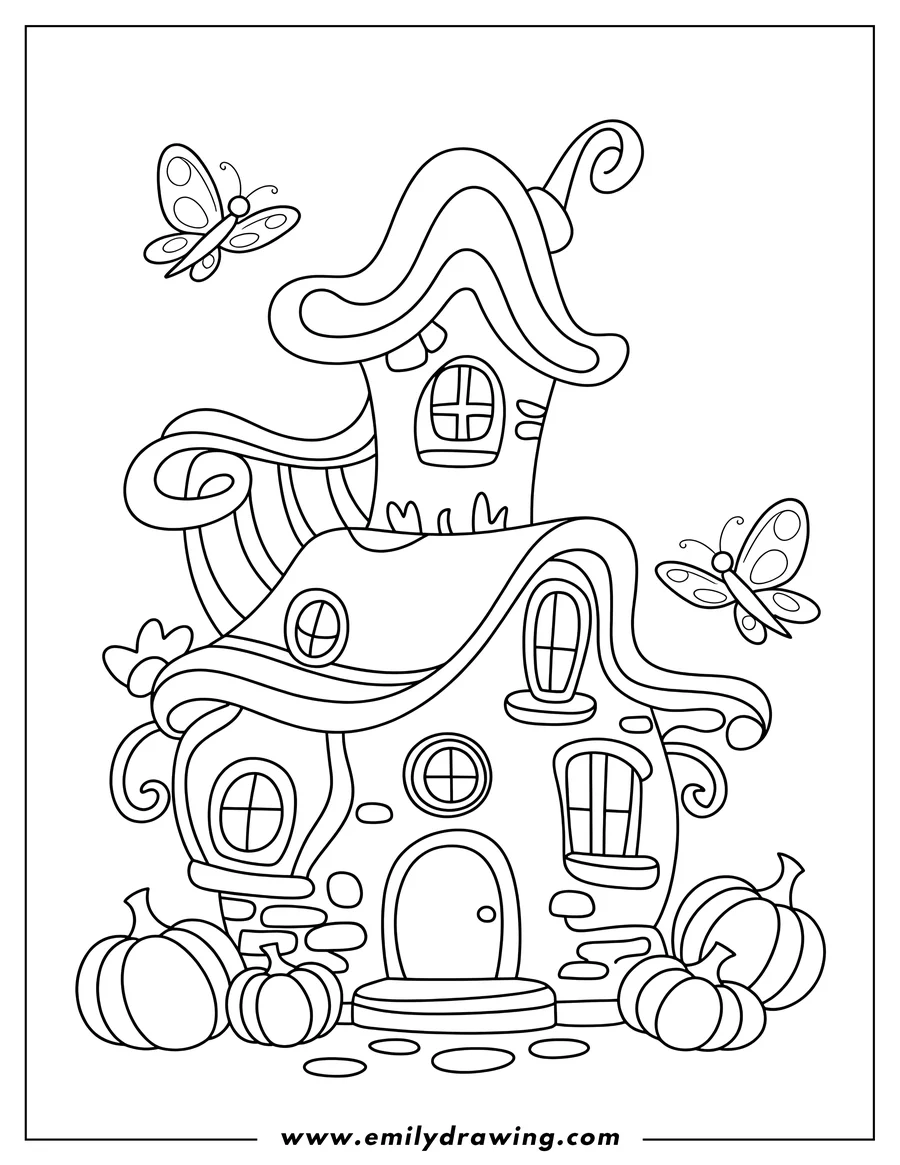 Free printable coloring sheet of fairy House