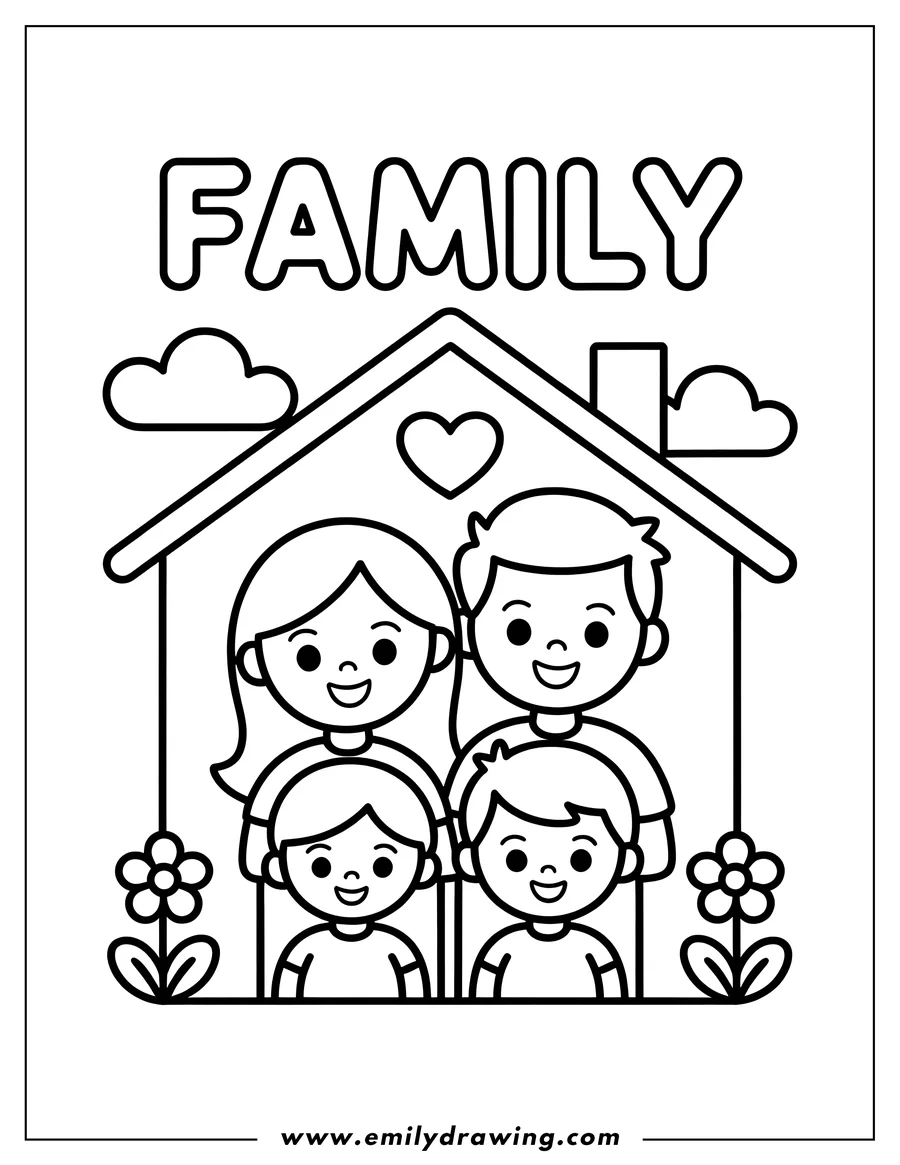 Downloadable coloring page of family