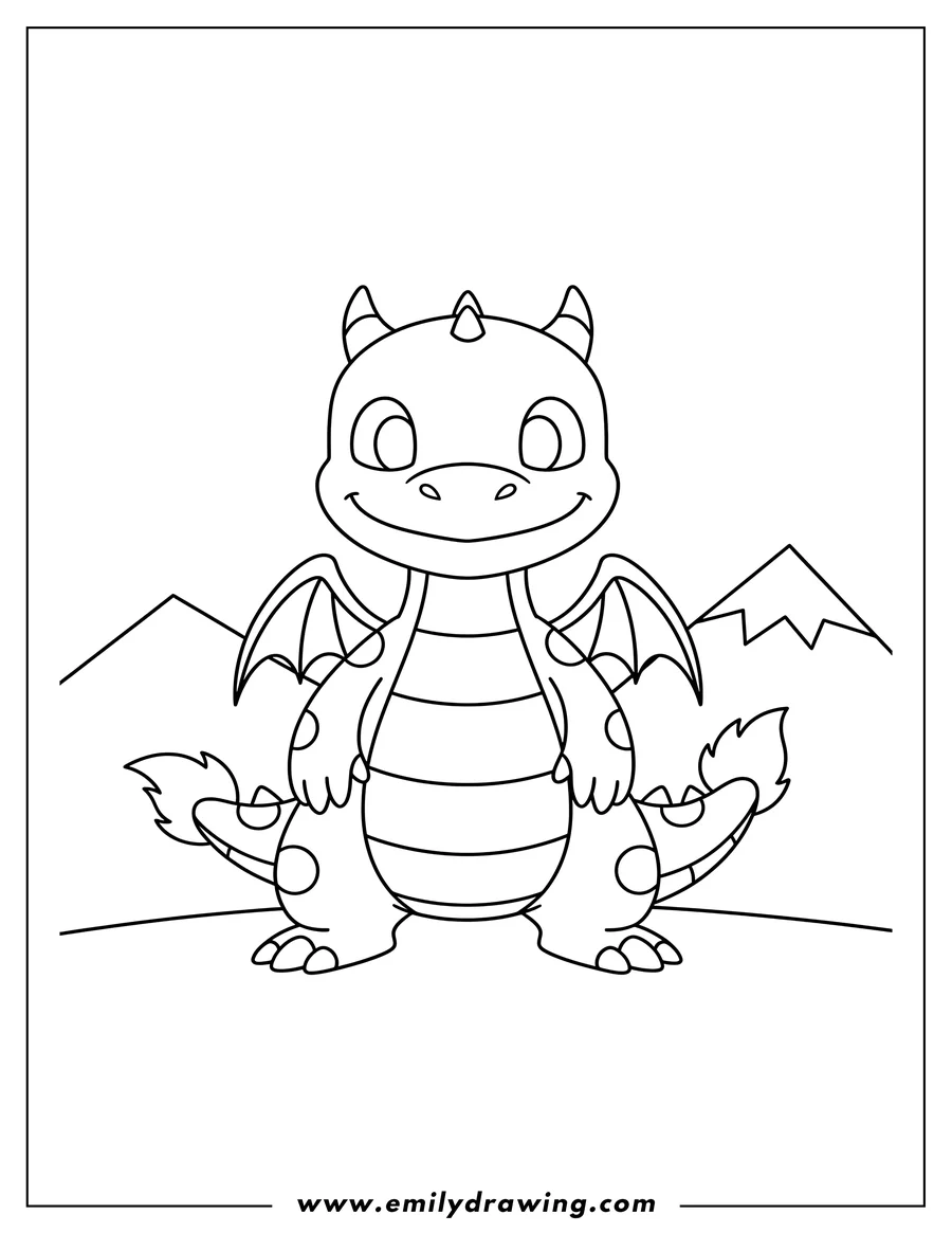 Printable coloring page of easy Flame Dragon Outline From Spyro, standing and looking forward