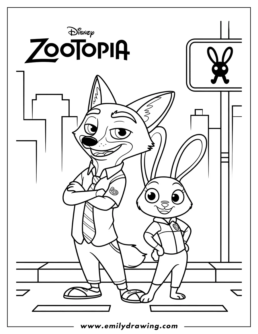 Coloring sheet featuring fox