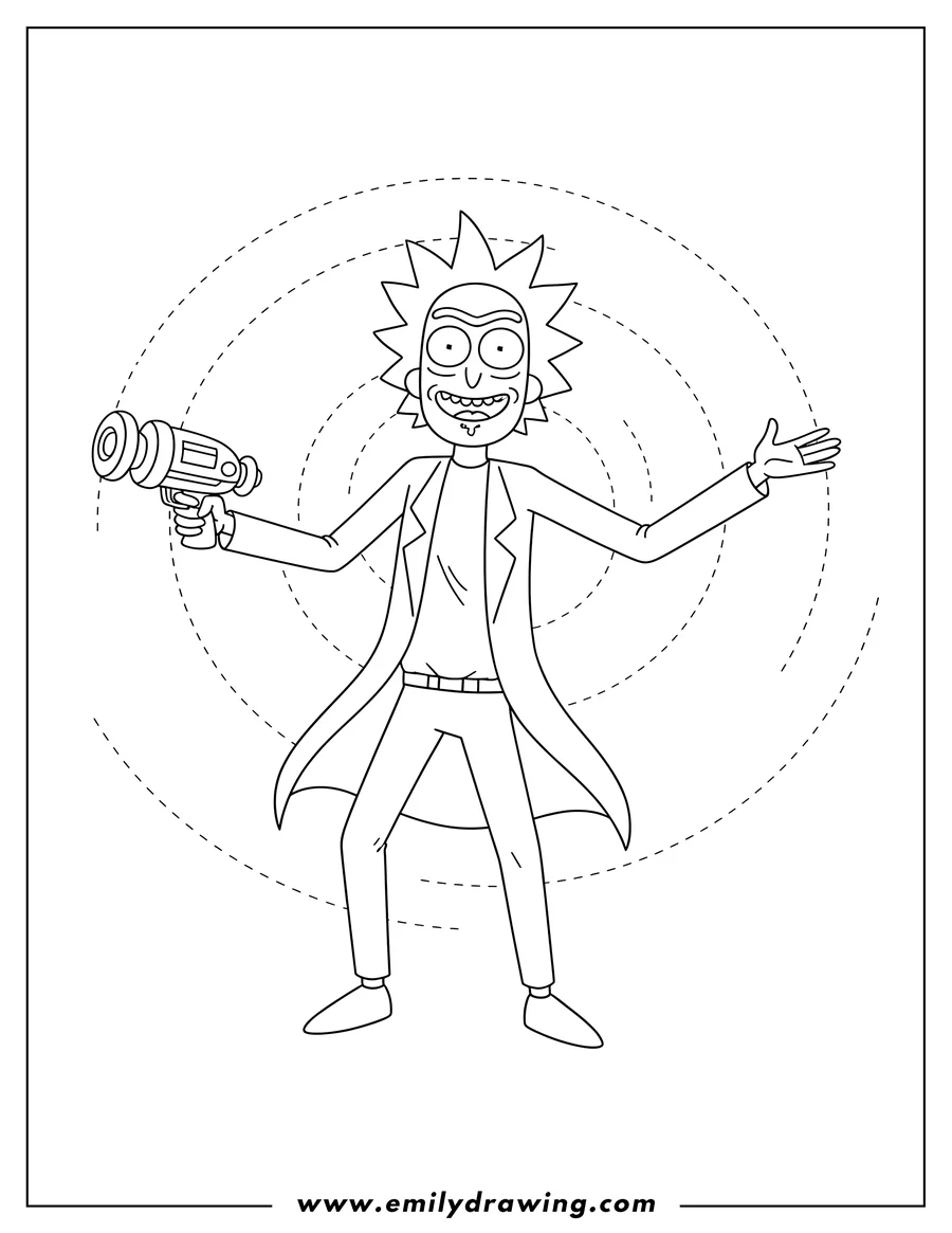 Coloring sheet featuring easy full body Rick Sanchez outline for preschoolers