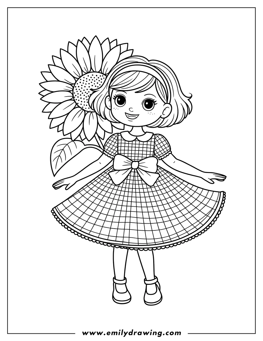 Doodle style coloring picture of girl