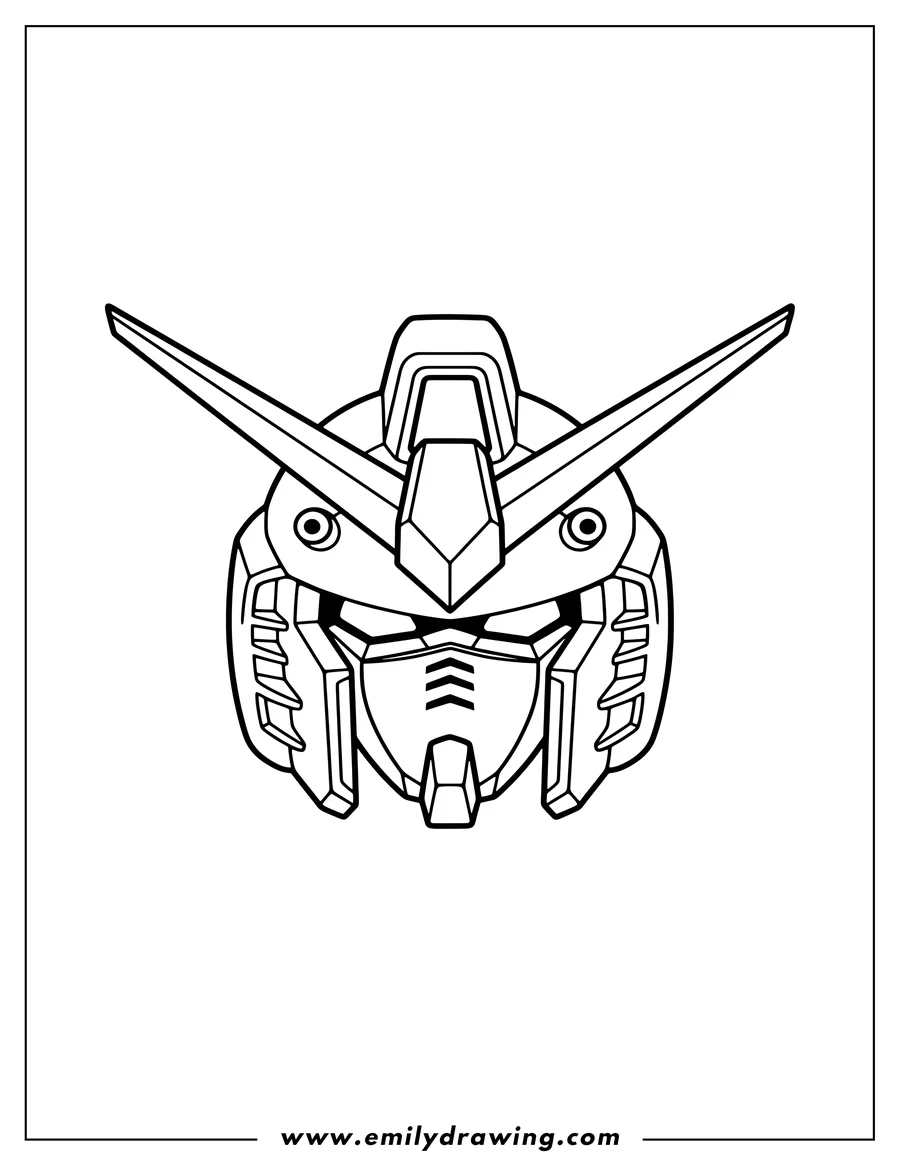 Simple sketch of easy Gundam Head with V-fin to color