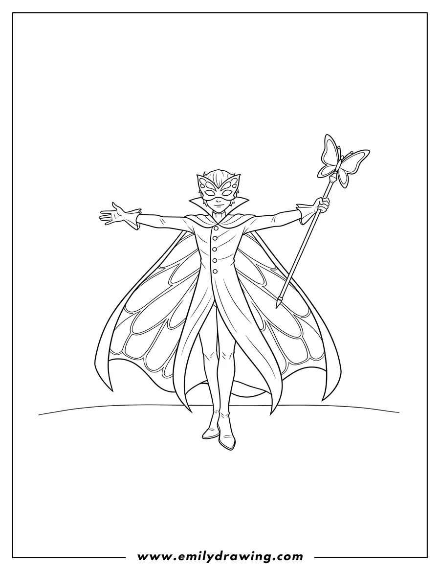 Coloring sheet featuring easy Hawk Moth Outline, standing with open arms