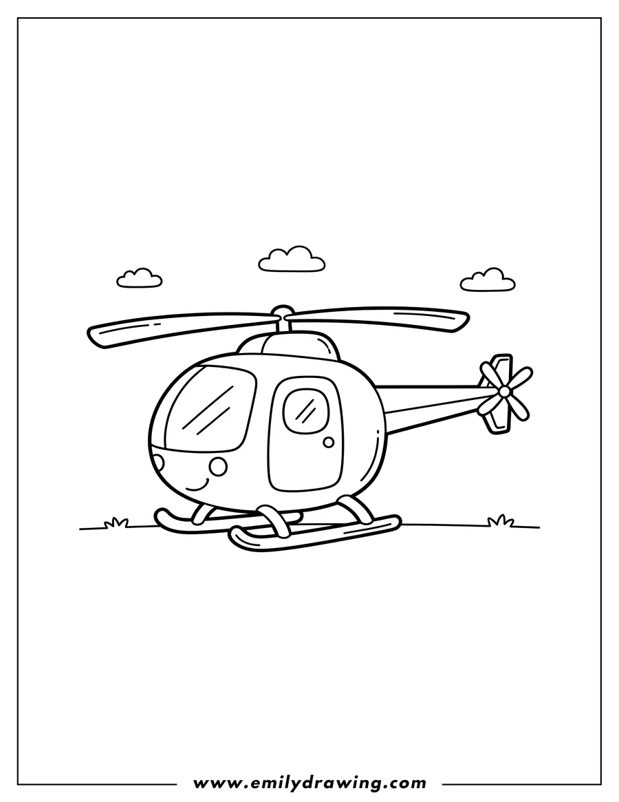 Vector style outline of easy helicopter on the ground, for preschoolers