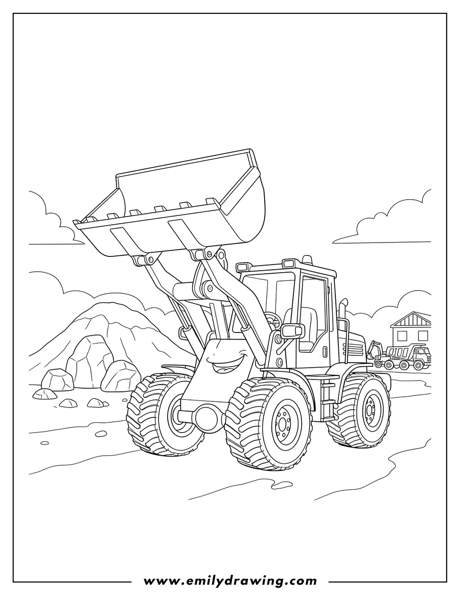 Free to print drawing of huina Bulldozer Construction Site, a front-end loader with a large bucket