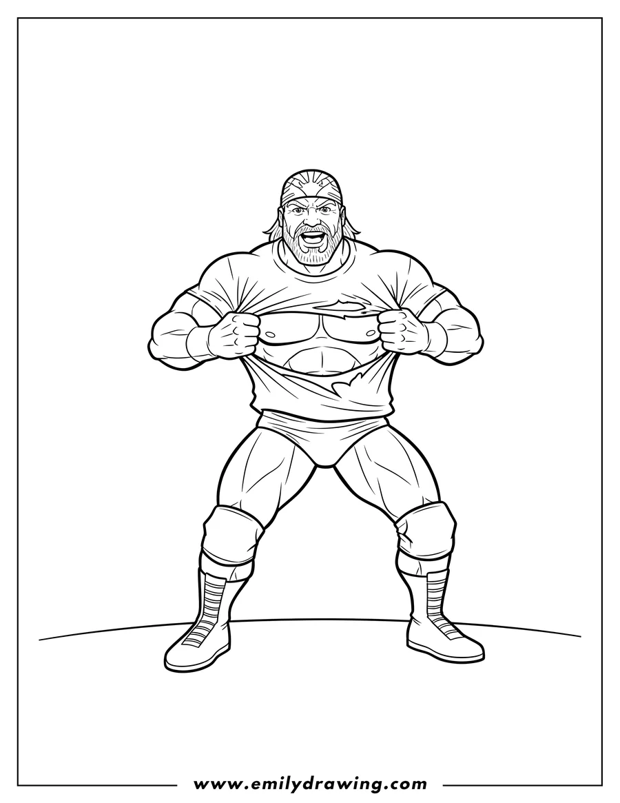 Vector style outline of hulk Hogan WWE Wrestler ripping his shirt To Color