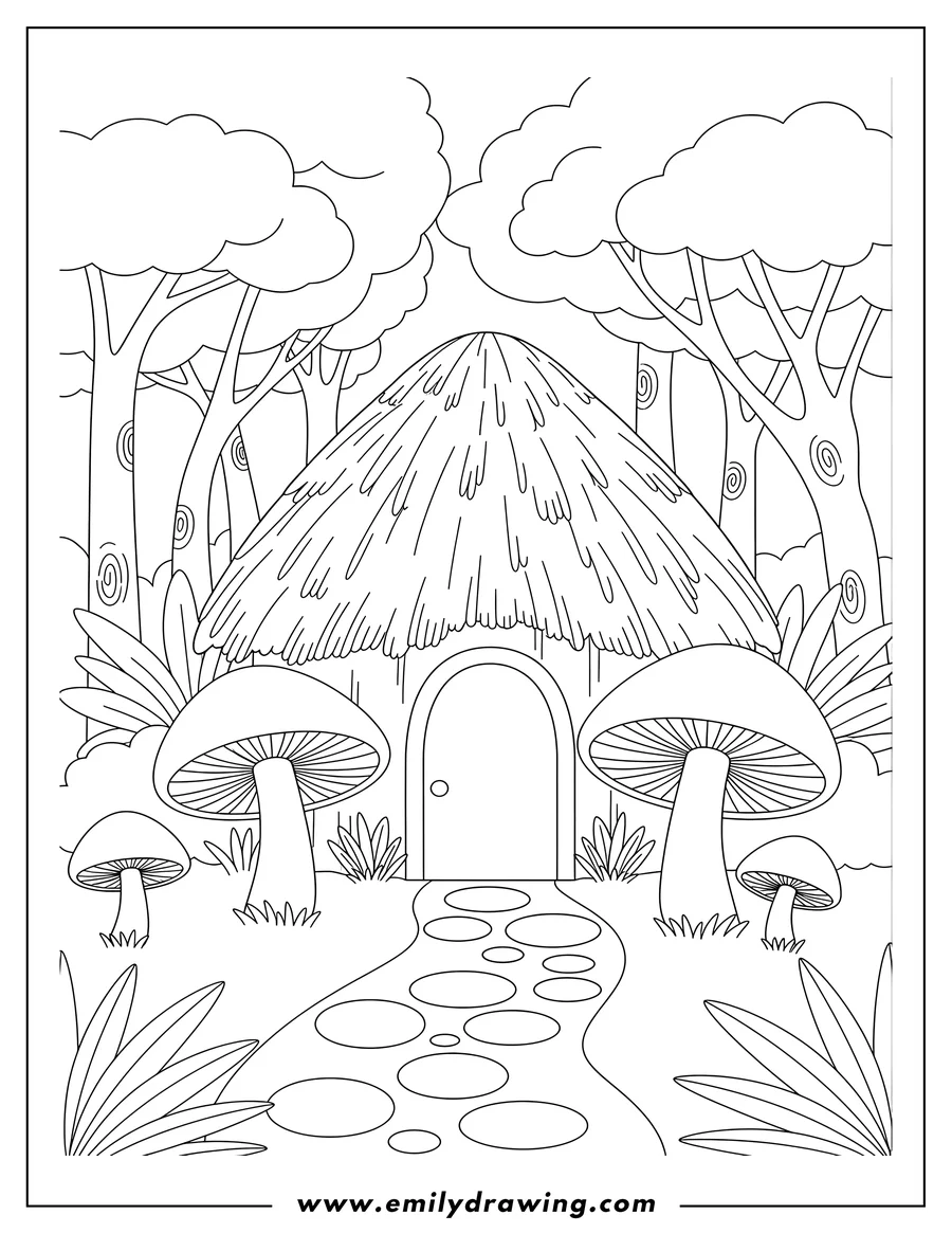 Simple sketch of hut to color