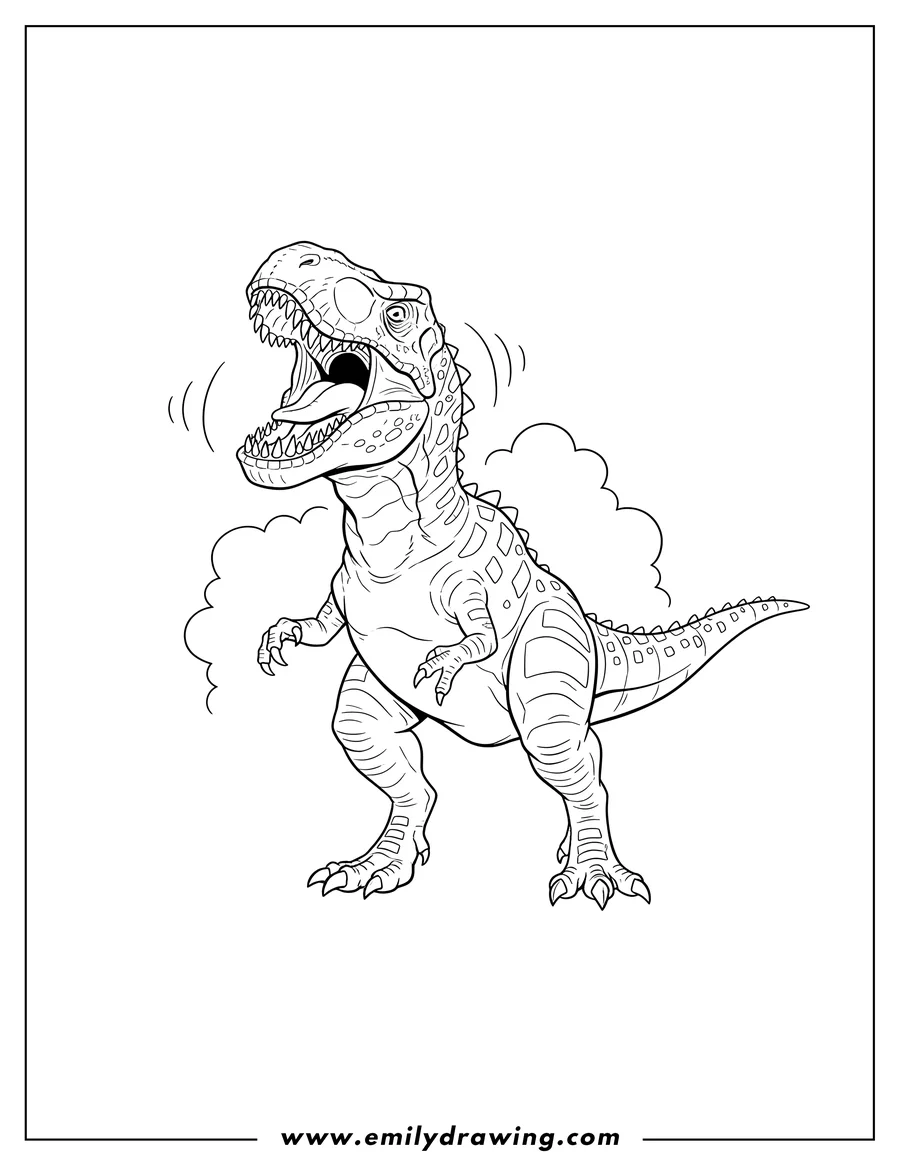 PDF style coloring page: easy Indominus Rex roaring