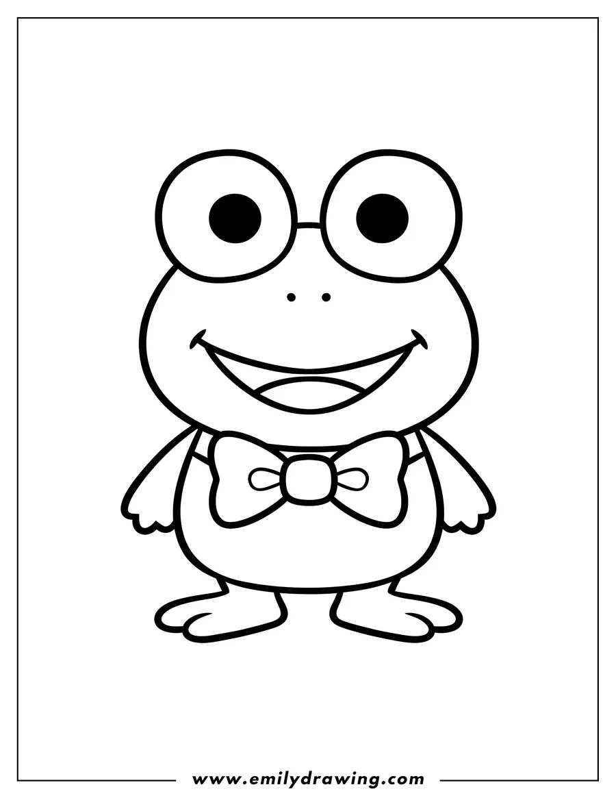 High quality printable easy Keroppi Preschoolers, outline drawing, wearing a bow tie for coloring