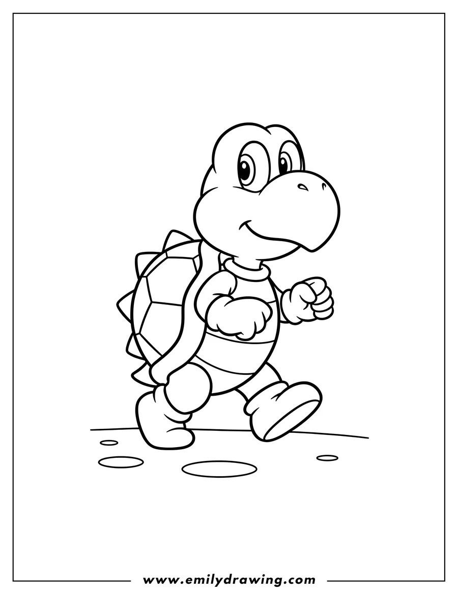 Outline drawing of easy Koopa Troopa Outline walking