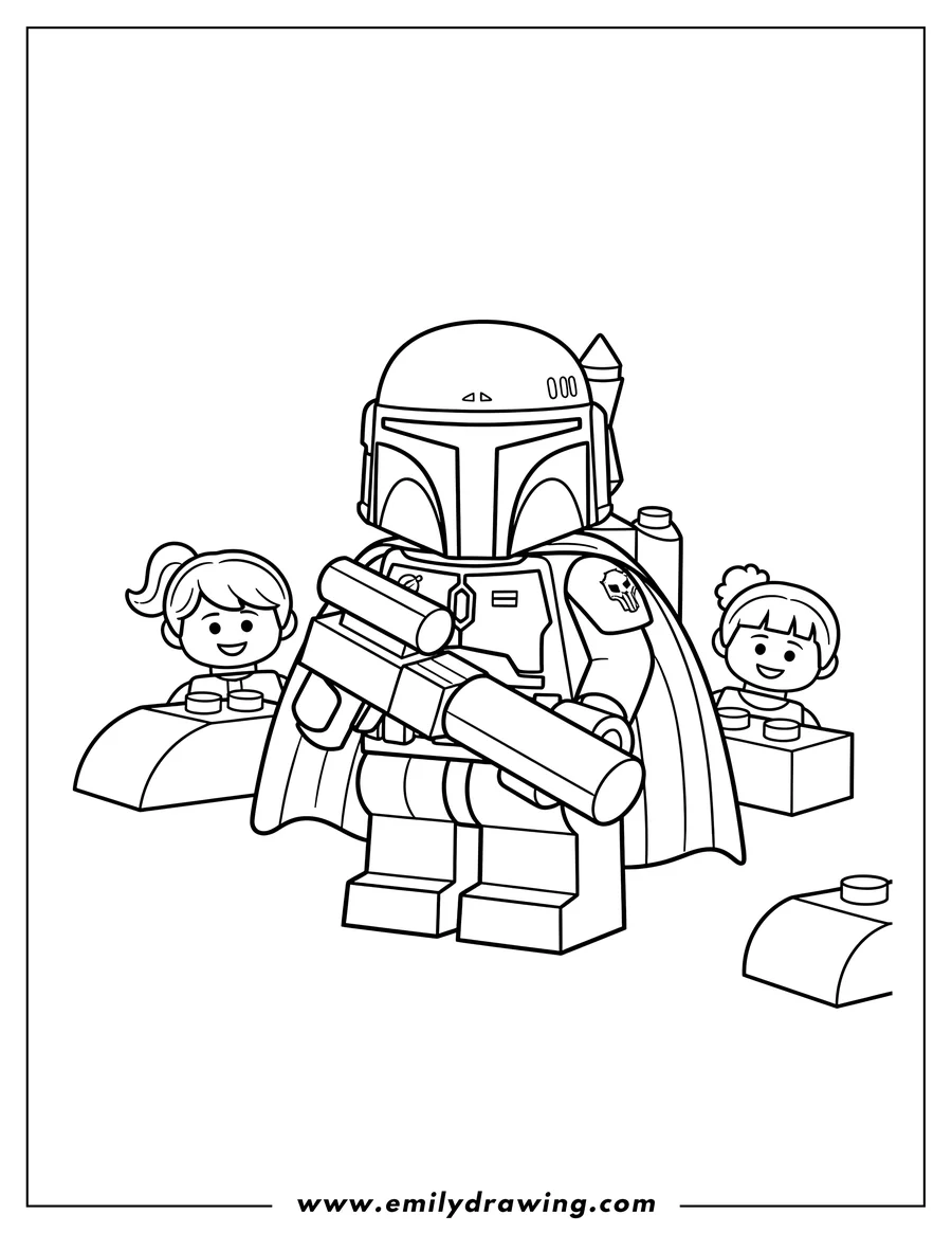High quality printable lego Boba Fett holding a rifle Preschoolers for coloring