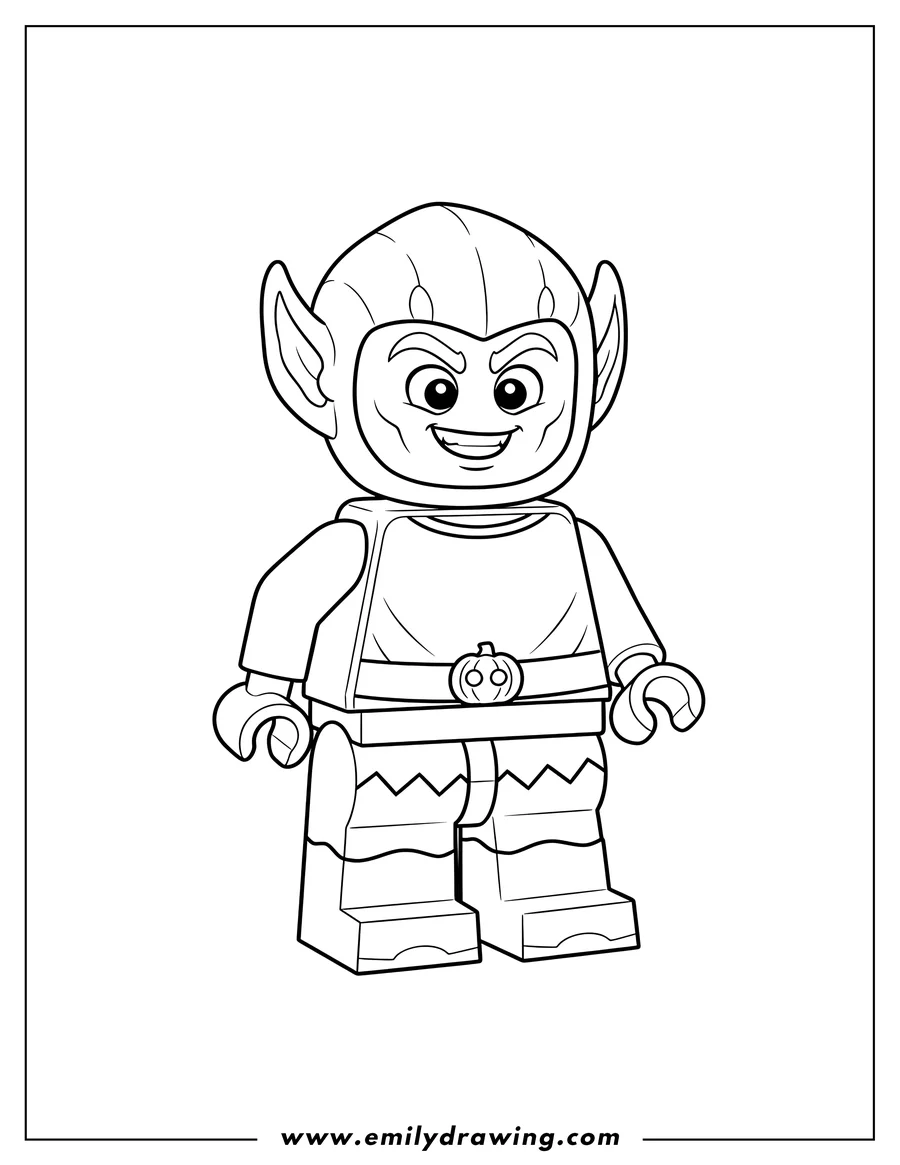 Simple sketch of lego Green Goblin Prescoolers minifigure standing to color