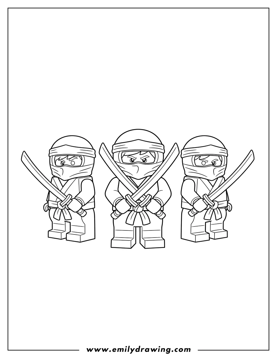 High quality printable easy Lego Ninja Preschoolers, holding two swords for coloring