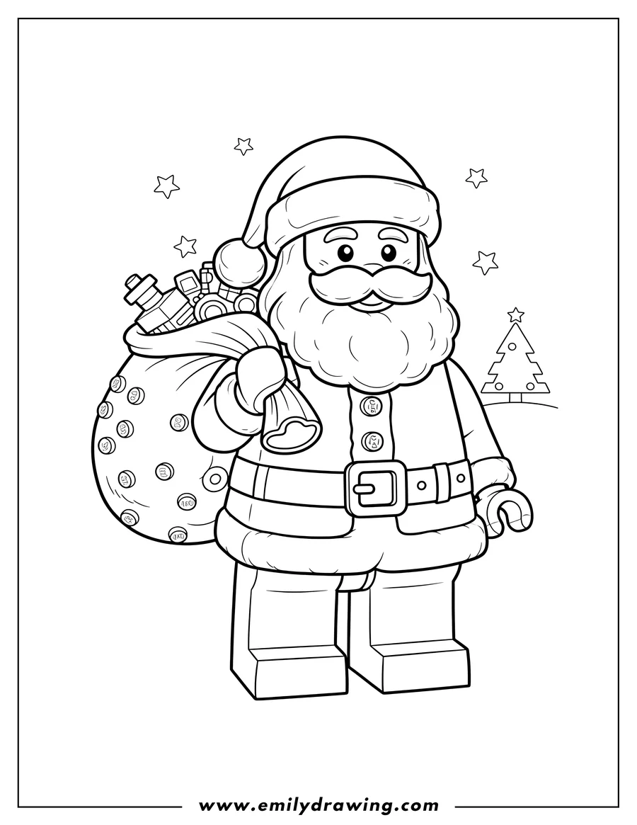 PDF style coloring page: lego Santa Claus
