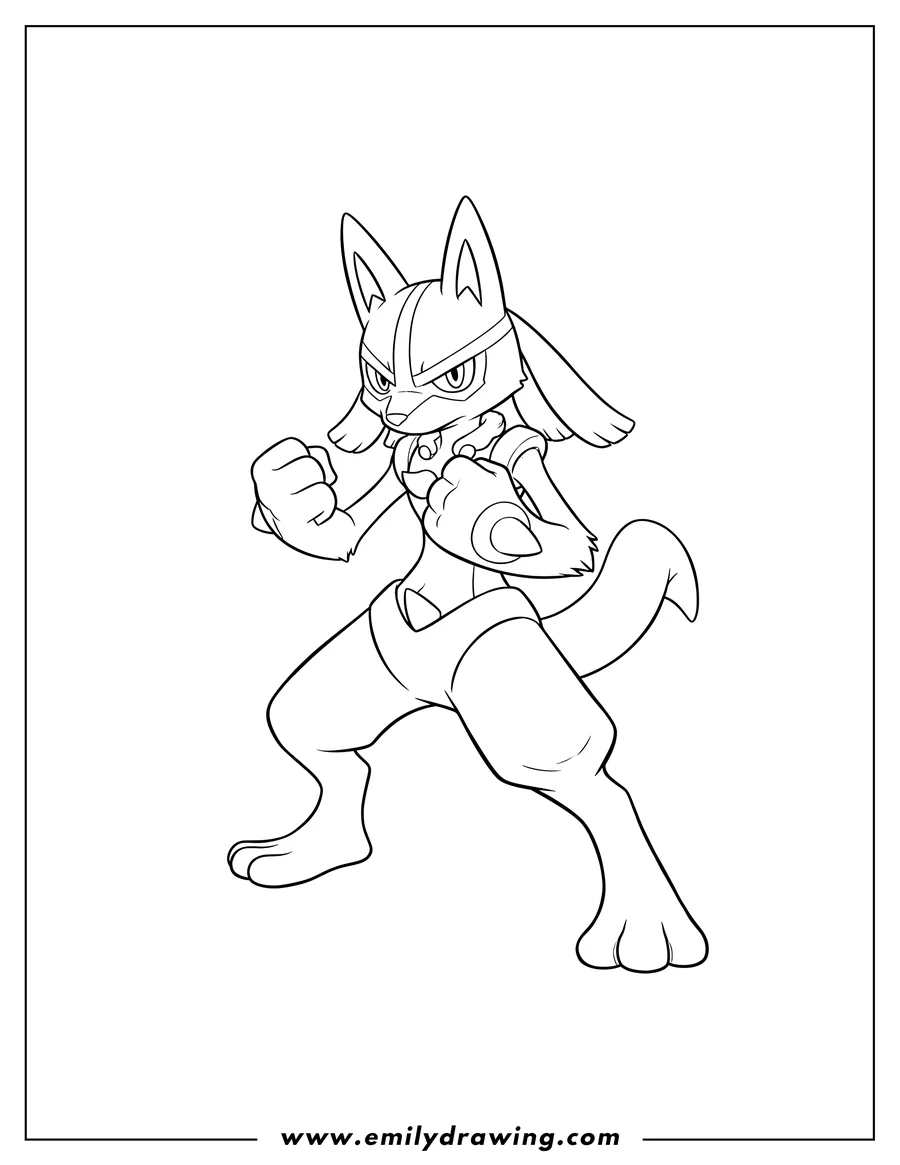 Clean line drawing: lucario Battle Stance with clenched fists