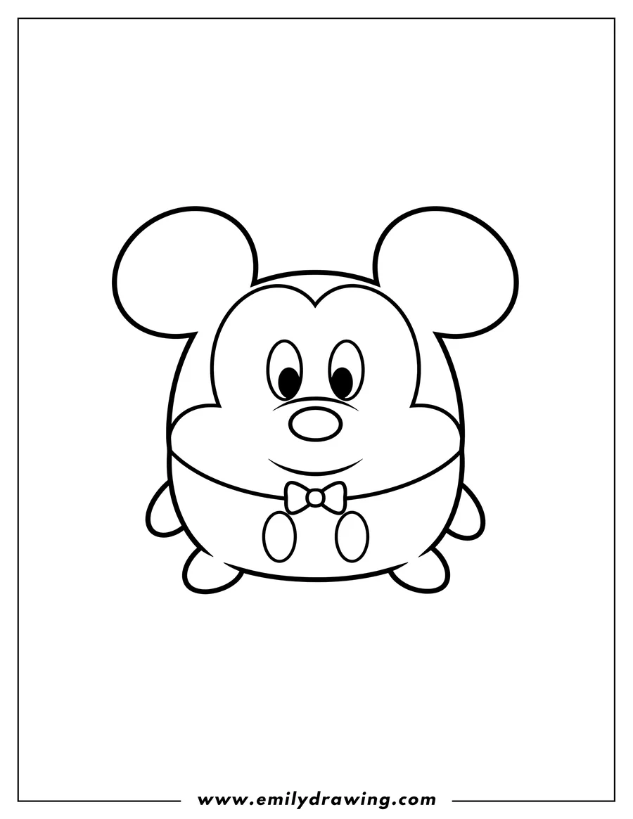 Simple sketch of easy Mickey Mouse Tsum Tsum, front-facing to color