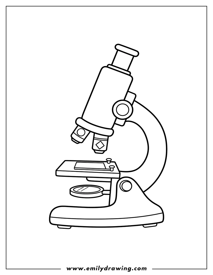 Simple sketch of easy Microscope, with objective lenses and stage to color