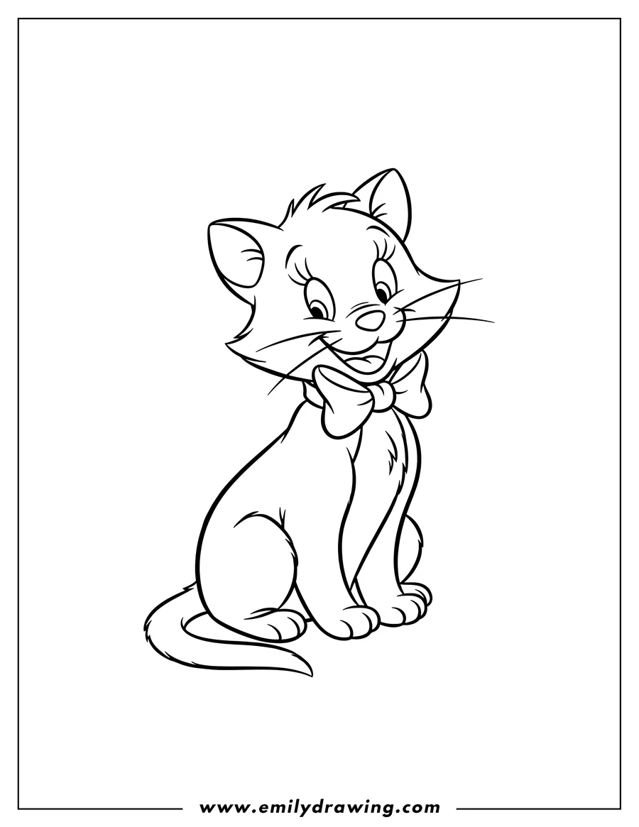 Free printable coloring sheet of easy Minnie Mouse Cat Figaro sitting and smiling