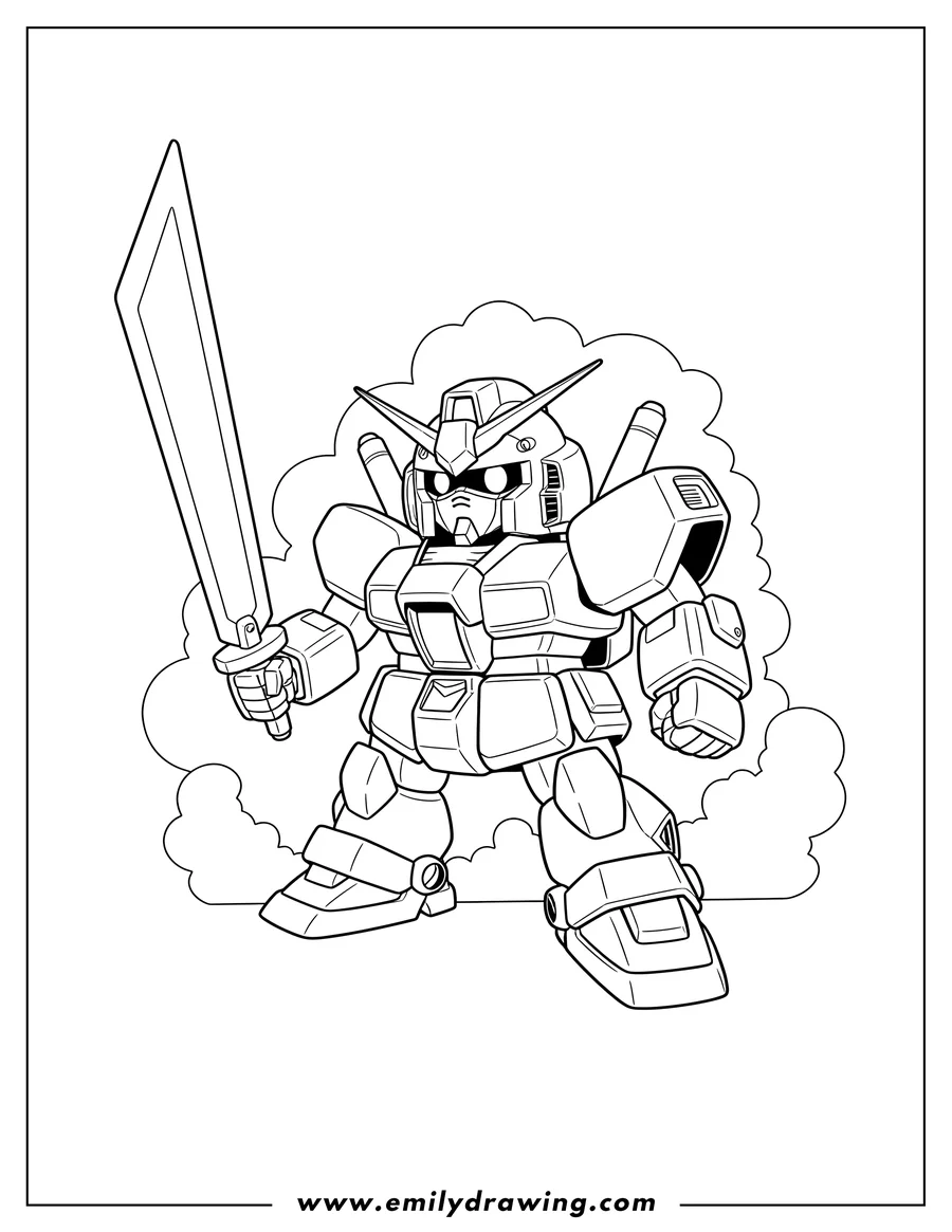 Free printable coloring sheet of easy Mobile Suit Gundam holding a beam saber
