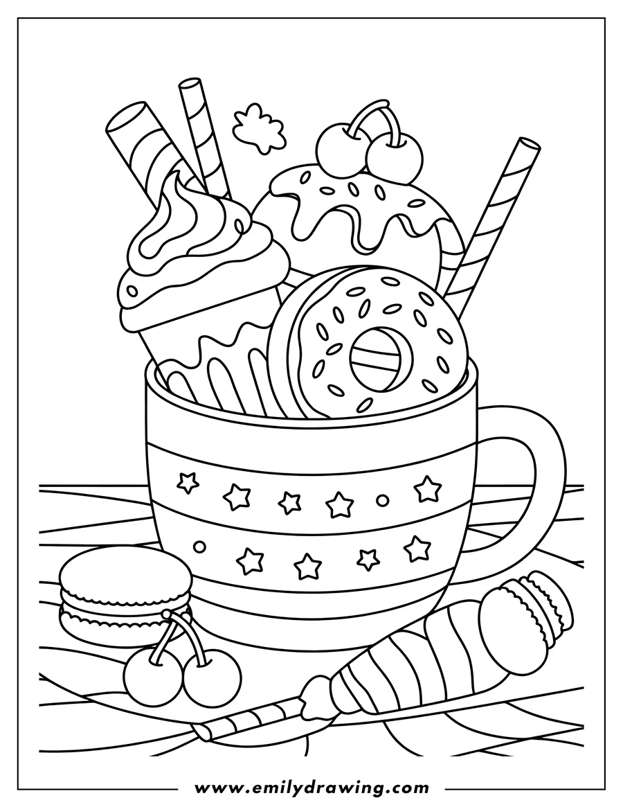 Full page coloring image of mug