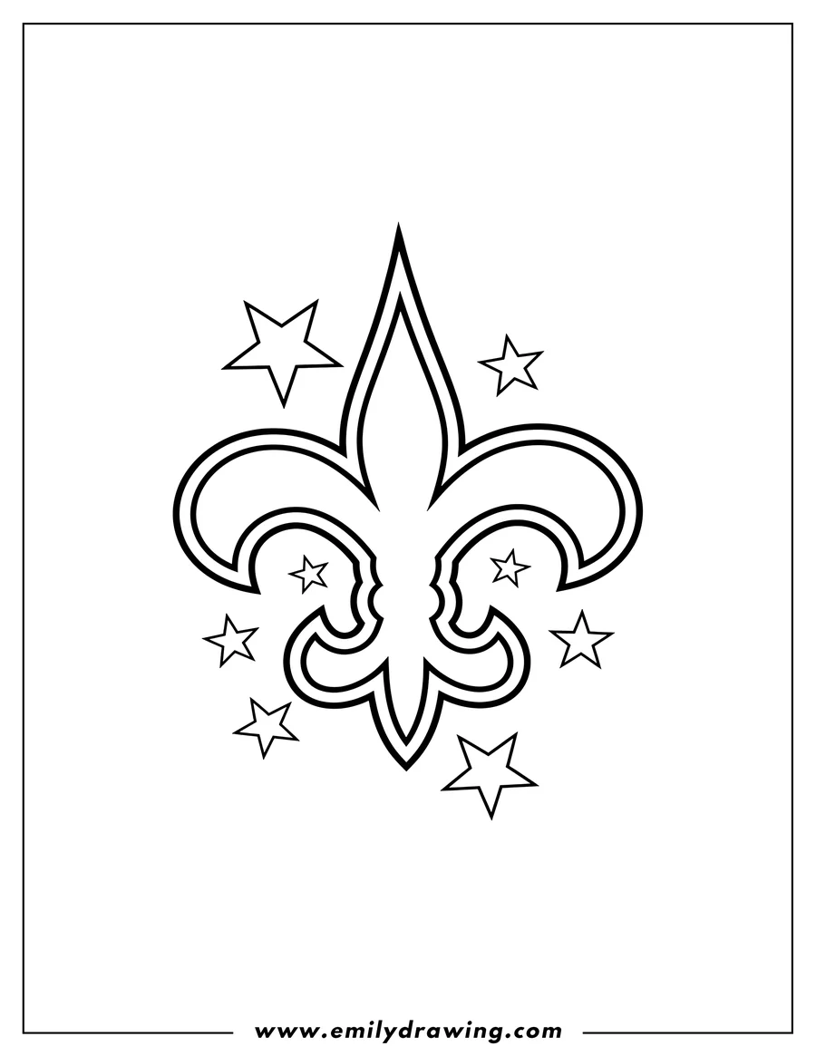 Coloring page of new Orleans Saints fleur-de-lis with stars