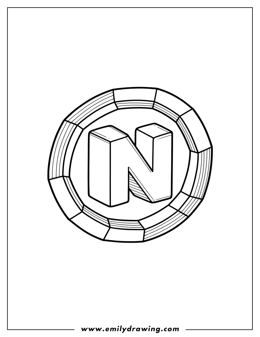Full page coloring image of nintendo 64 Logo, 3D blocky outline