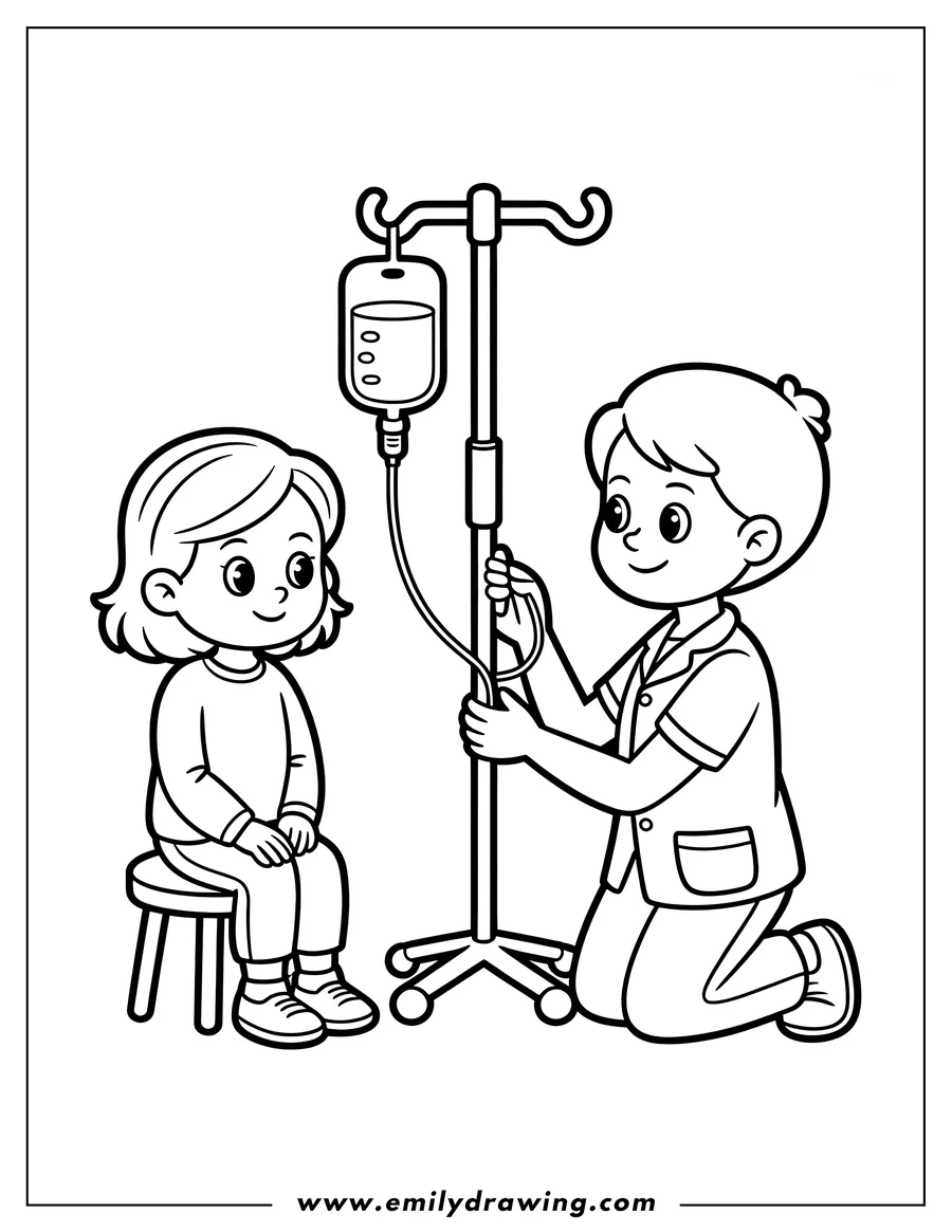 Doodle style coloring picture of nurse