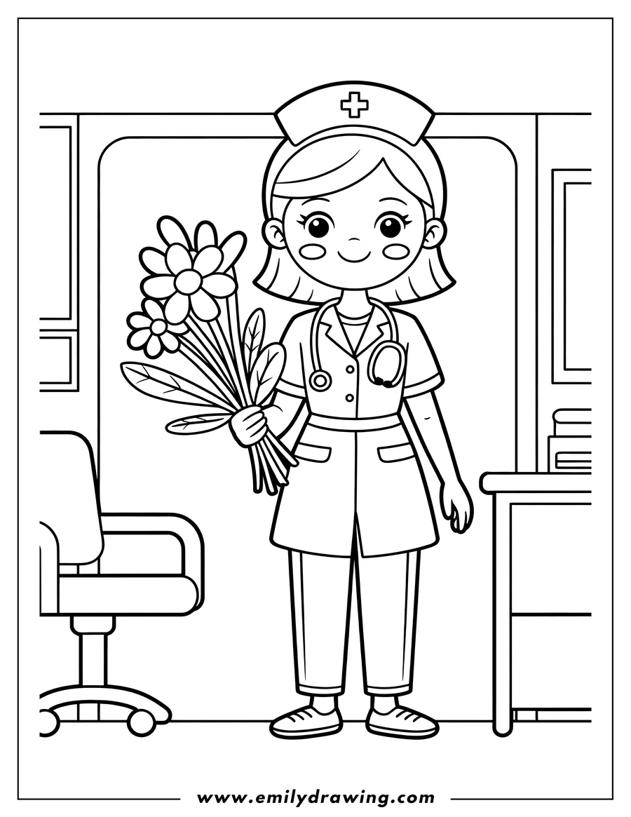 Coloring page for kids: nurse