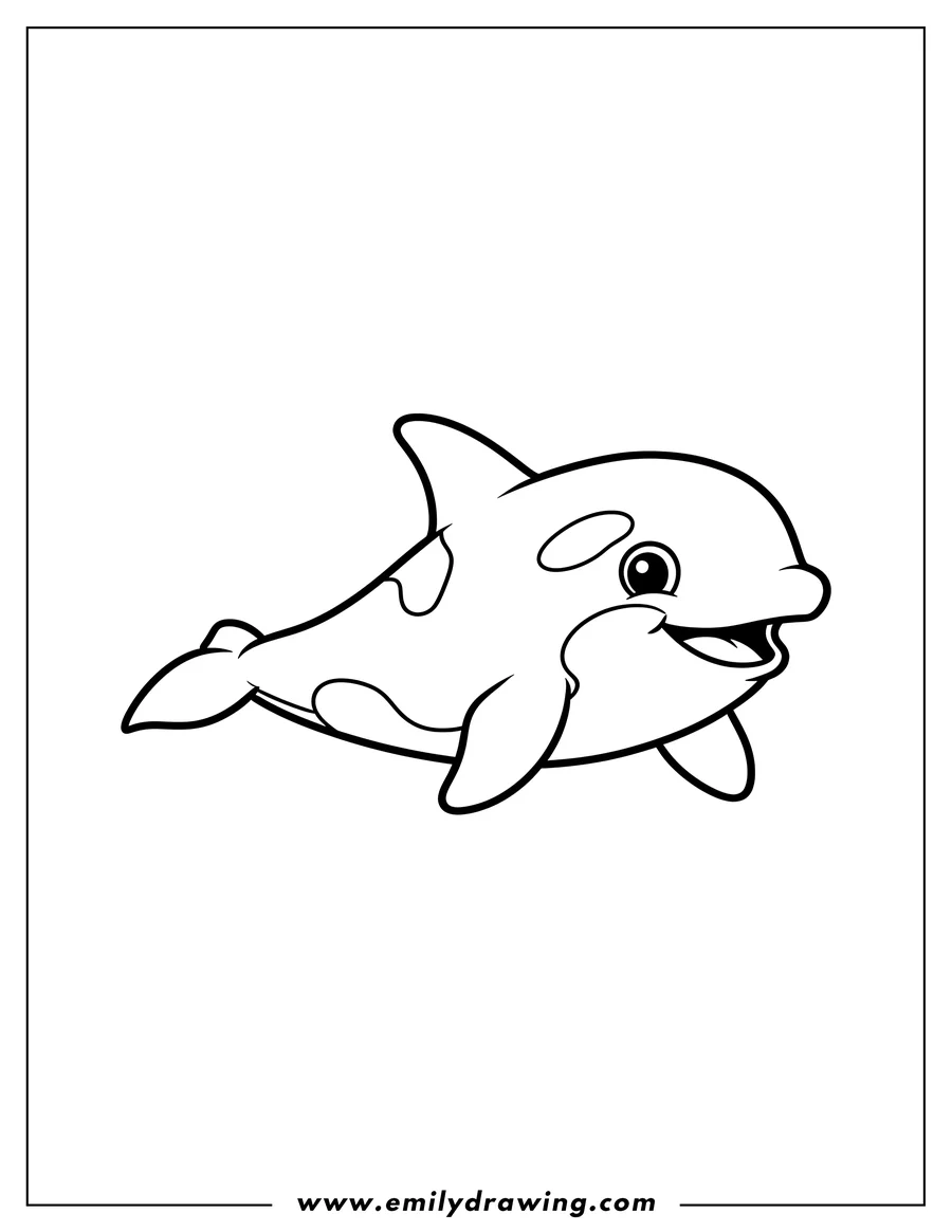 Printable coloring page of easy Orca Outline, simple cartoon style, showing its distinctive white markings