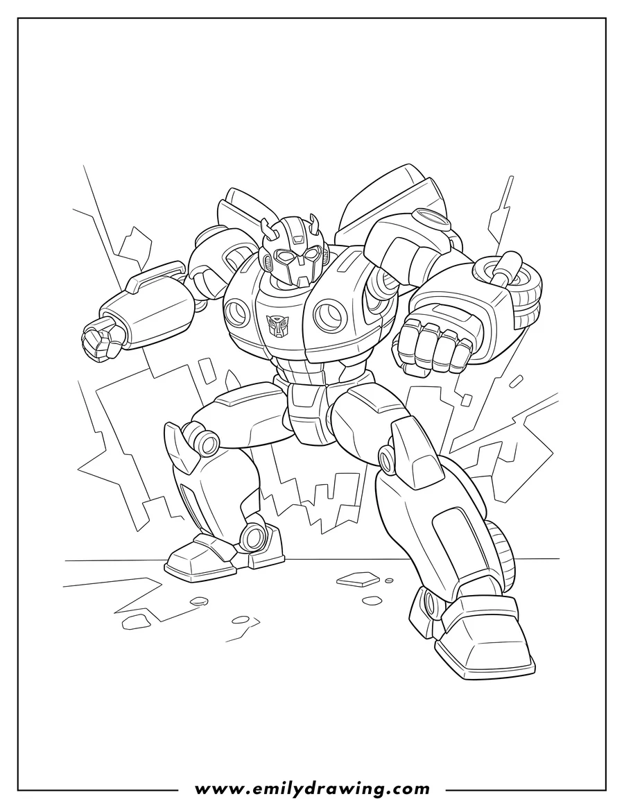 Simple sketch of easy Outline Bumblebee Transformer Robot in action pose to color to color