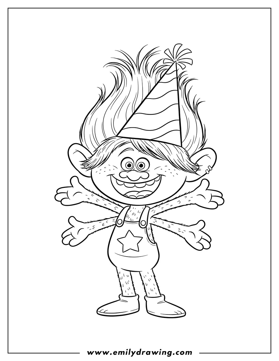 Linear illustration of easy Outline Cooper Troll smiling and wearing a hat