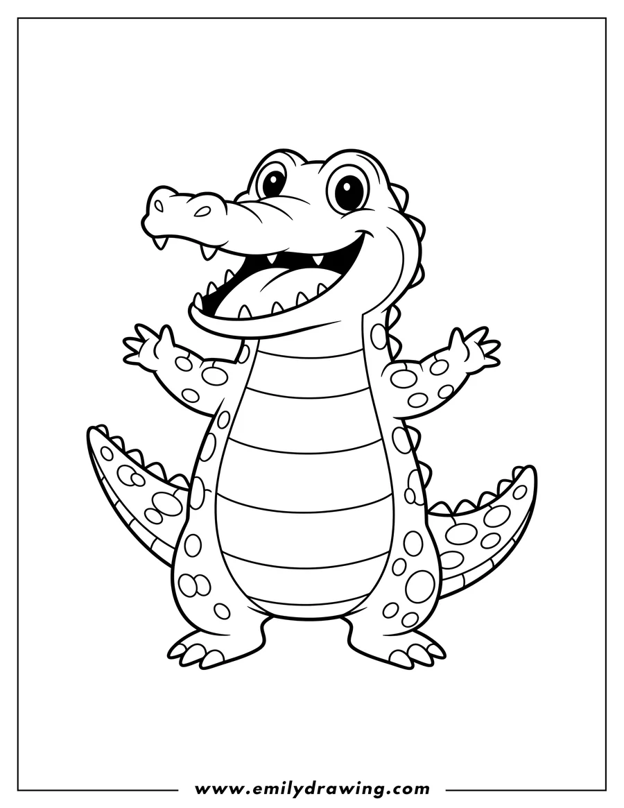 Printable line art of easy Outline Crocodile Preschoolers1 Scaled, standing up with its mouth open