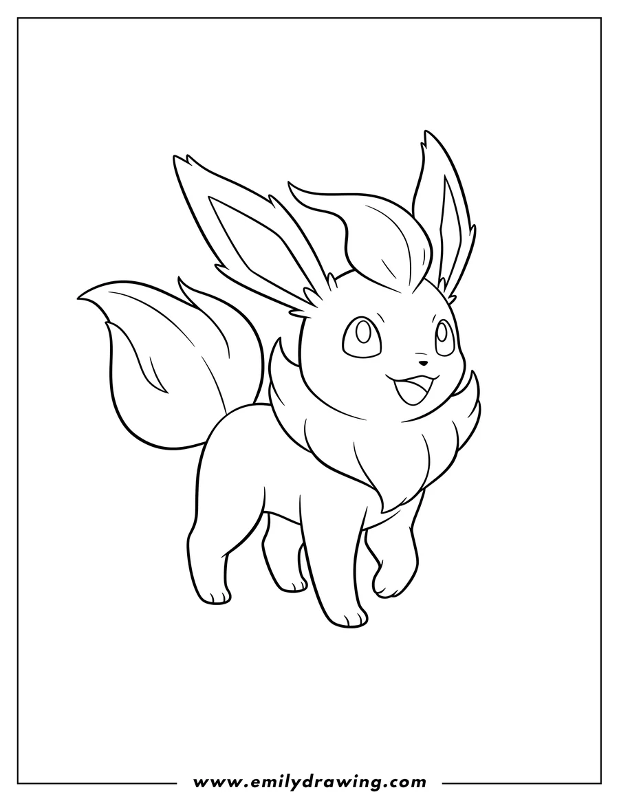 Coloring page for kids: easy Outline Leafeon looking to the right and smiling