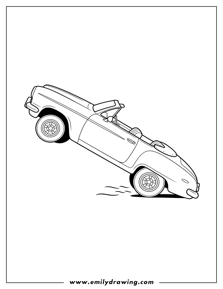 Printable line art of easy Outline Lowrider hopping sideways with one front wheel lifted