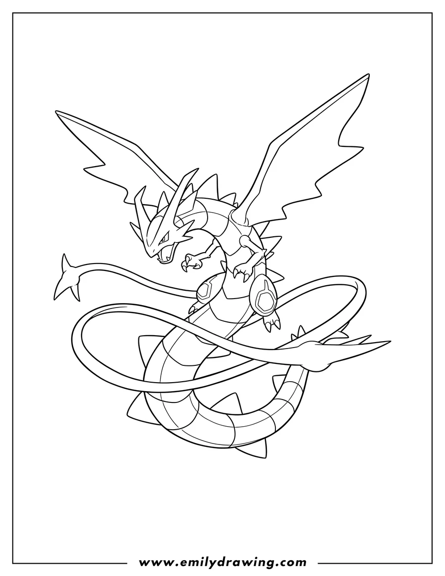Printable coloring page of easy Outline Mega Rayquaza