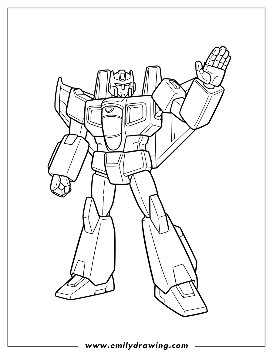 Coloring page of easy Outline Starscream standing with one hand raised