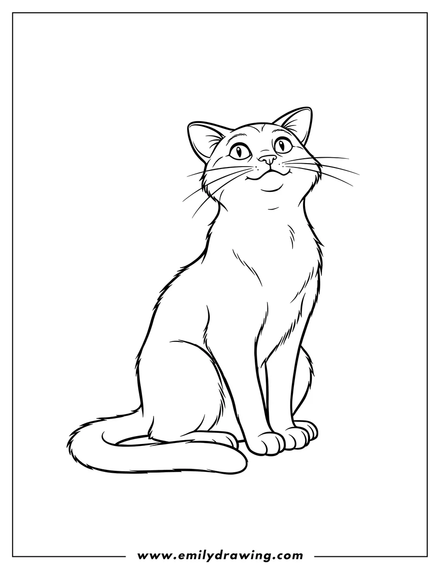 Downloadable coloring page of easy Outline Thackery Binx sitting upright and looking up