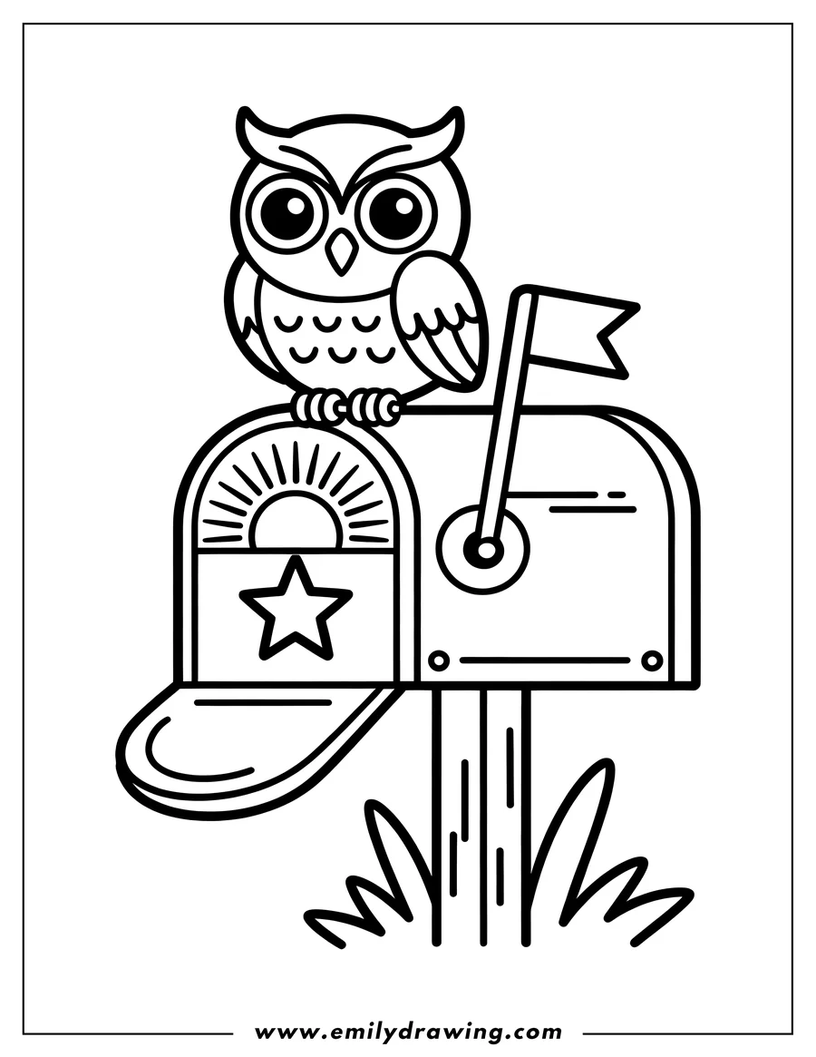 Printable line art of owl