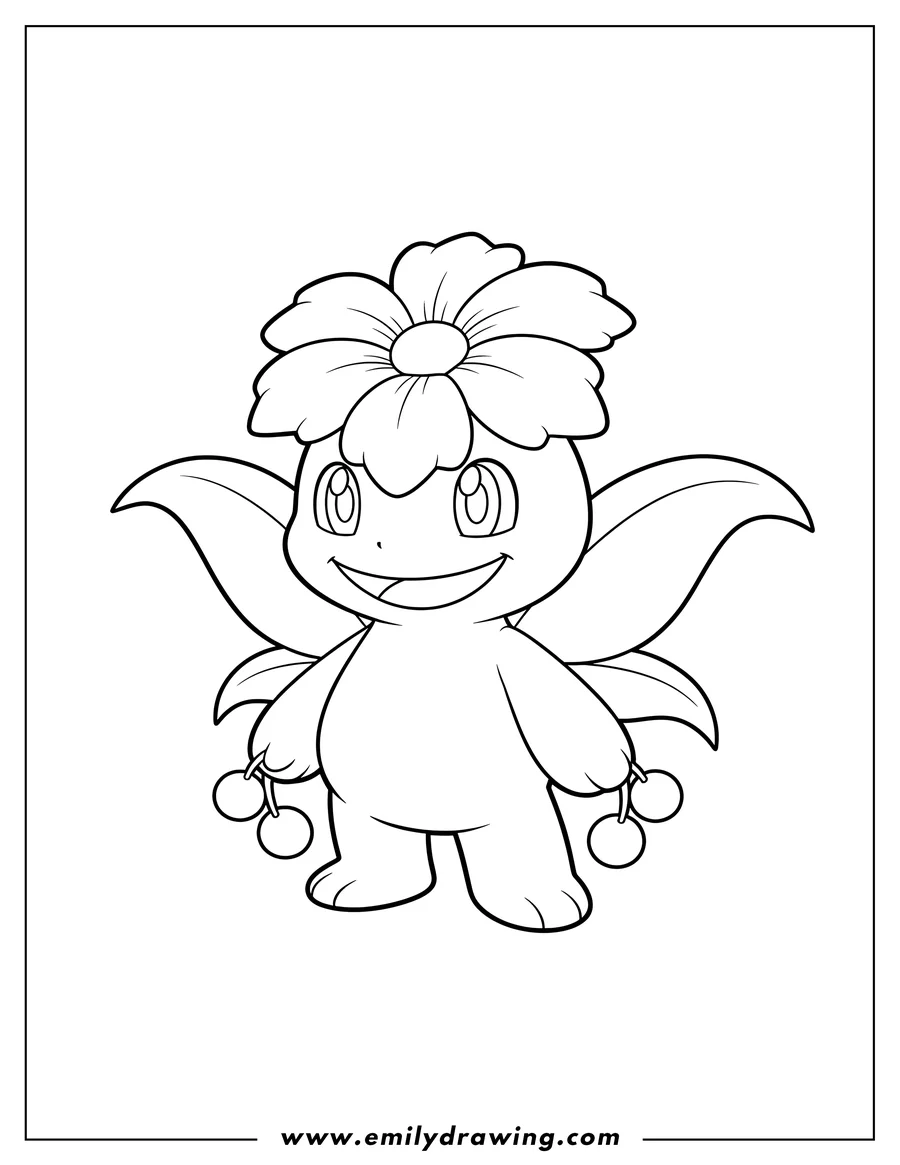 Simple sketch of easy Palmon Outline Preschoolers, smiling to color