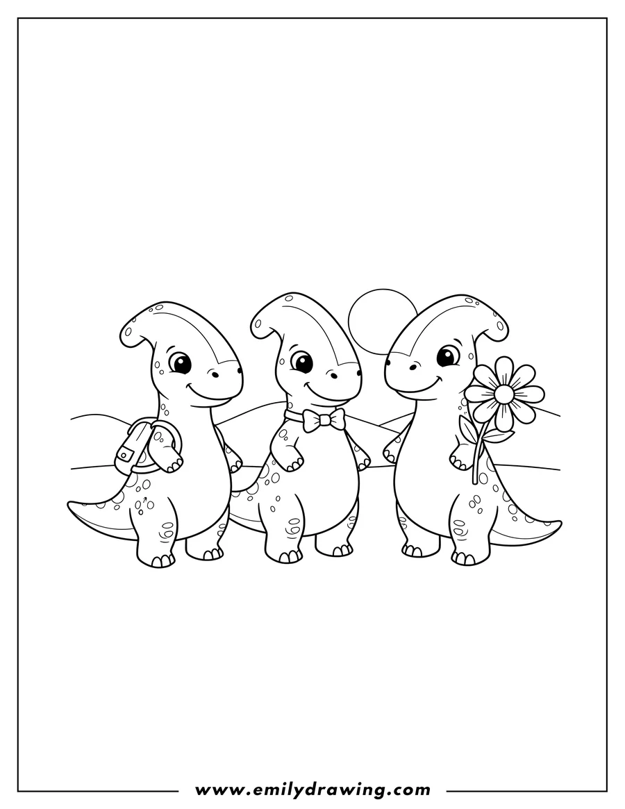 High quality printable easy Parasaurolophus Preschoolers standing for coloring