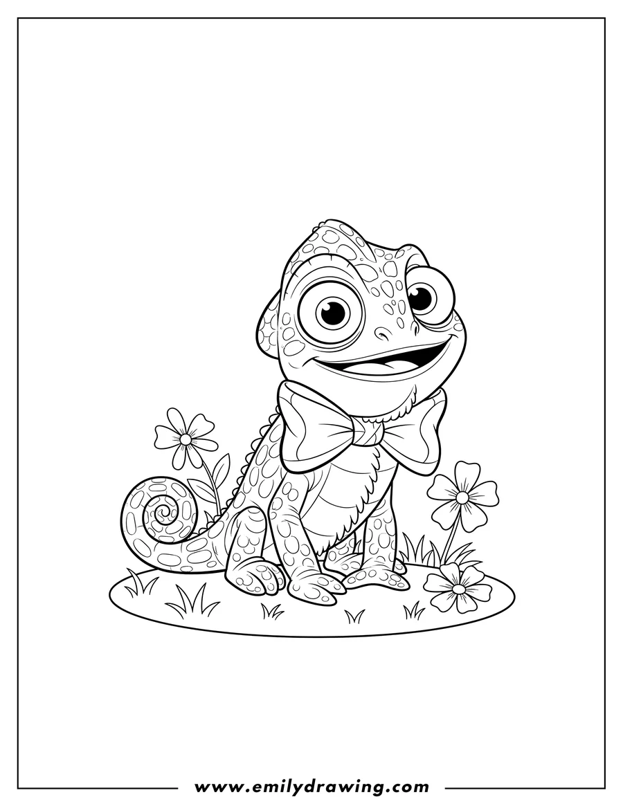 High quality printable pascal From Frozen Scaled wearing a bowtie, sitting for coloring